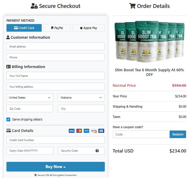 Slim Boost Tea Order Page